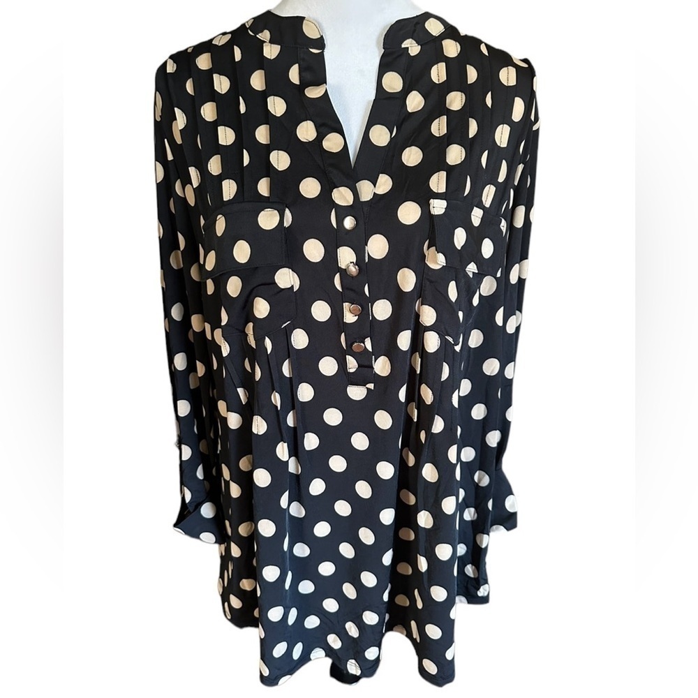 COCOMO 2X Black Beige Plus Size 3/4 sleeve women's Pintuck Blouse …